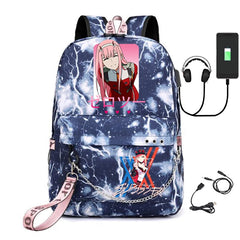 USB Rechargeable Canvas Student Backpack Zero Two Schoolbags