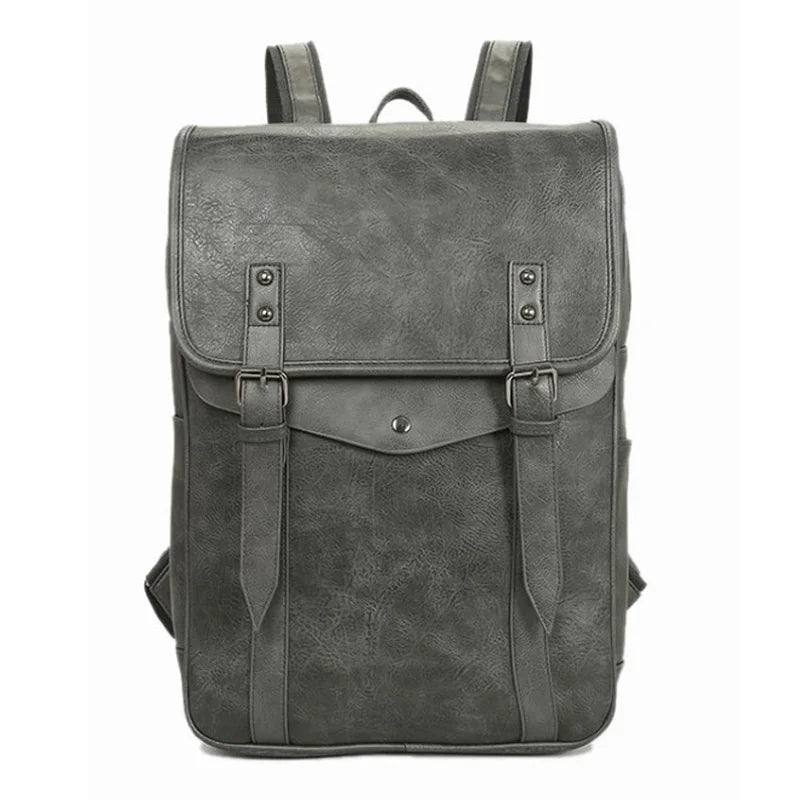 Vintage Waterproof Backpack Men School Bags Leather Travel 15.6 Inch Laptop Bag