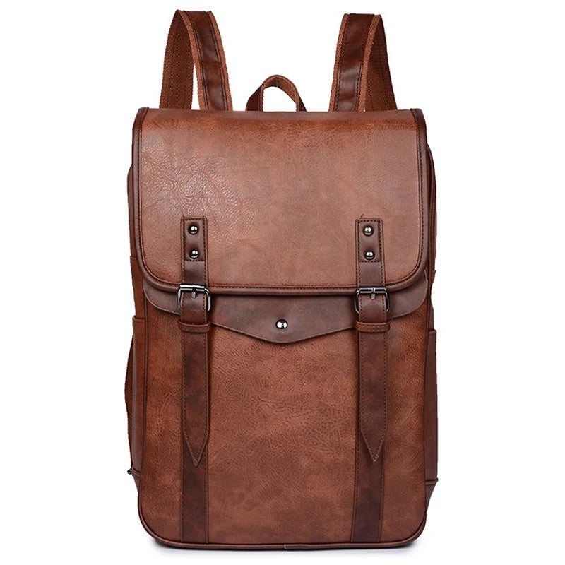 Vintage Waterproof Backpack Men School Bags Leather Travel 15.6 Inch Laptop Bag
