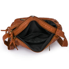 Vintage Women Shoulder Bag Leather Handbag Multilayer Pocket Crossbody Bag