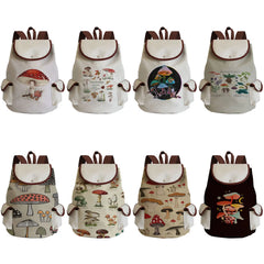 Harajuku Mushroom Linen Drawstring Backpack