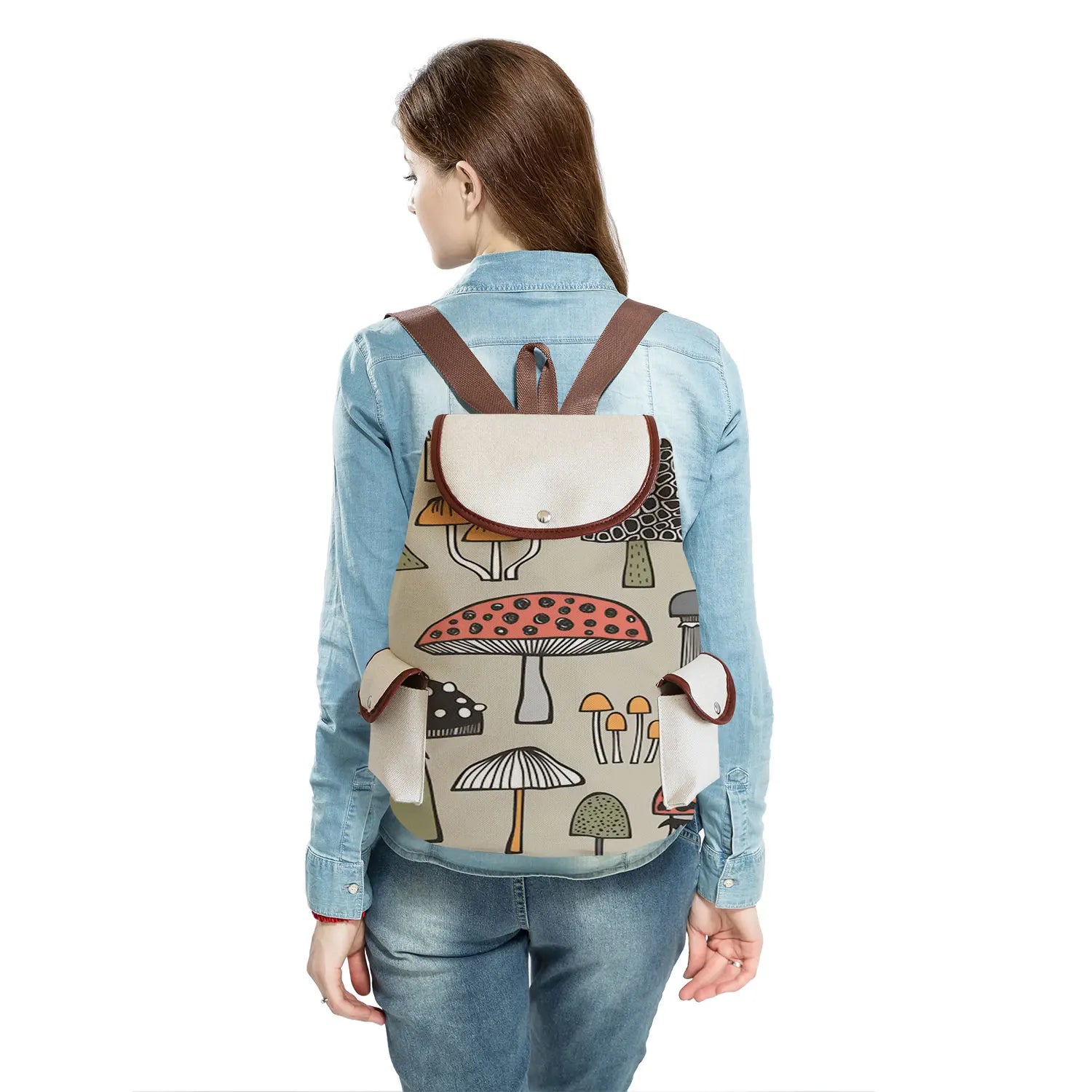Harajuku Mushroom Linen Drawstring Backpack