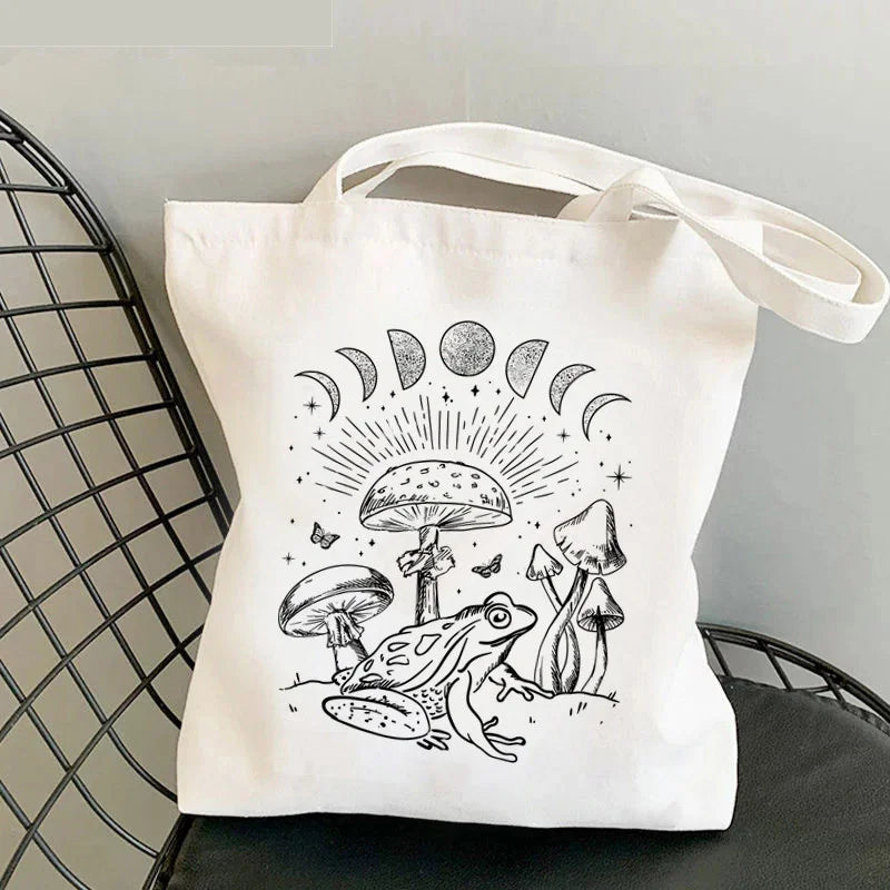 Mushroom Moon Cartoon Women Tote Bag Large Capacity Classic Shoulder Handbag
