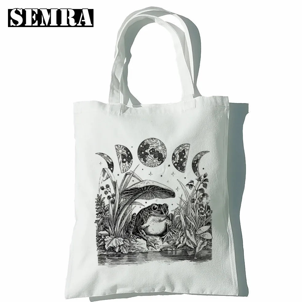Mushroom Moon Cartoon Women Tote Bag Large Capacity Classic Shoulder Handbag