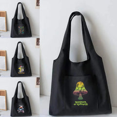 Mushroom Print Vest Bag Canvas Shoulder Bag Large Capacity Tote Bag
