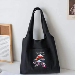 Mushroom Print Vest Bag Canvas Shoulder Bag Large Capacity Tote Bag