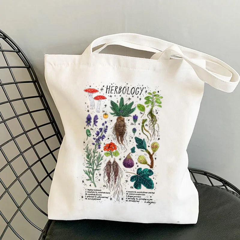 Mushroom Shoulder Bag Canvas Harajuku Shopper Casual Tote Border Collie
