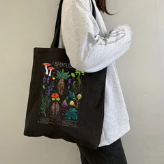 Mushroom Shoulder Bag Canvas Harajuku Shopper Casual Tote Border Collie