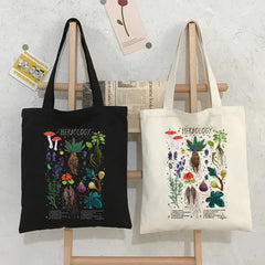 Mushroom Shoulder Bag Canvas Harajuku Shopper Casual Tote Border Collie