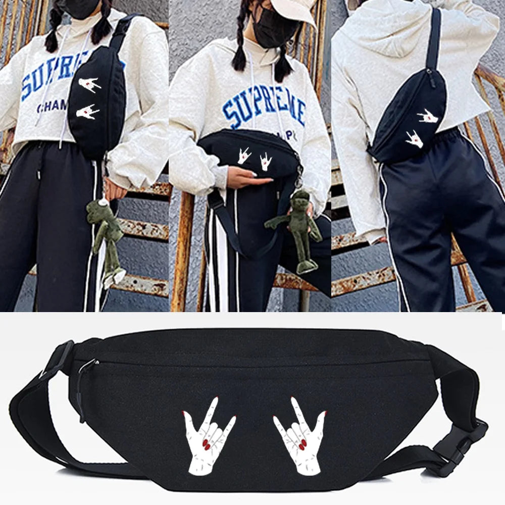 Music Gesture Printing Waist Bag Sport Chest Pack Purse Travel Phone Bag