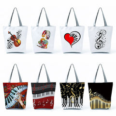 Music Notation Handbags for Women Piano Violin Print Tote Gift