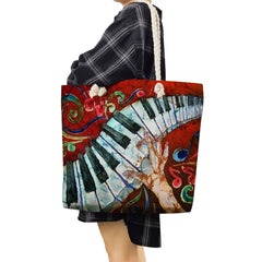 Music Note Print High Capacity Handbags For Women Shoulder Bags Tote Bags