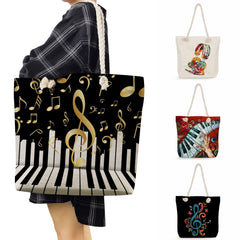Music Note Print High Capacity Handbags For Women Shoulder Bags Tote Bags