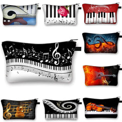 Music Notes Cosmetic Bag Makeup Bag Piano Guitar Storage Travel Case