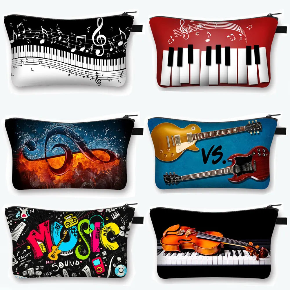 Music Notes Cosmetic Case Women Makeup Bags Piano / Guitar Ladies Storage Bags