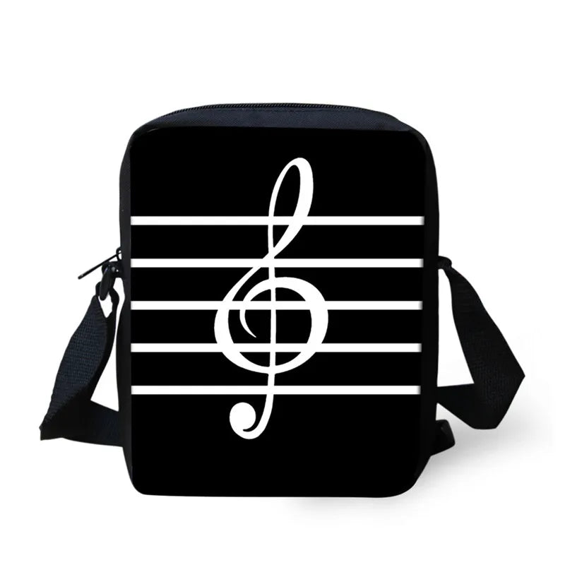 Music Sign Print Messenger Bag Student Casual Cross-body Satchel Handbag