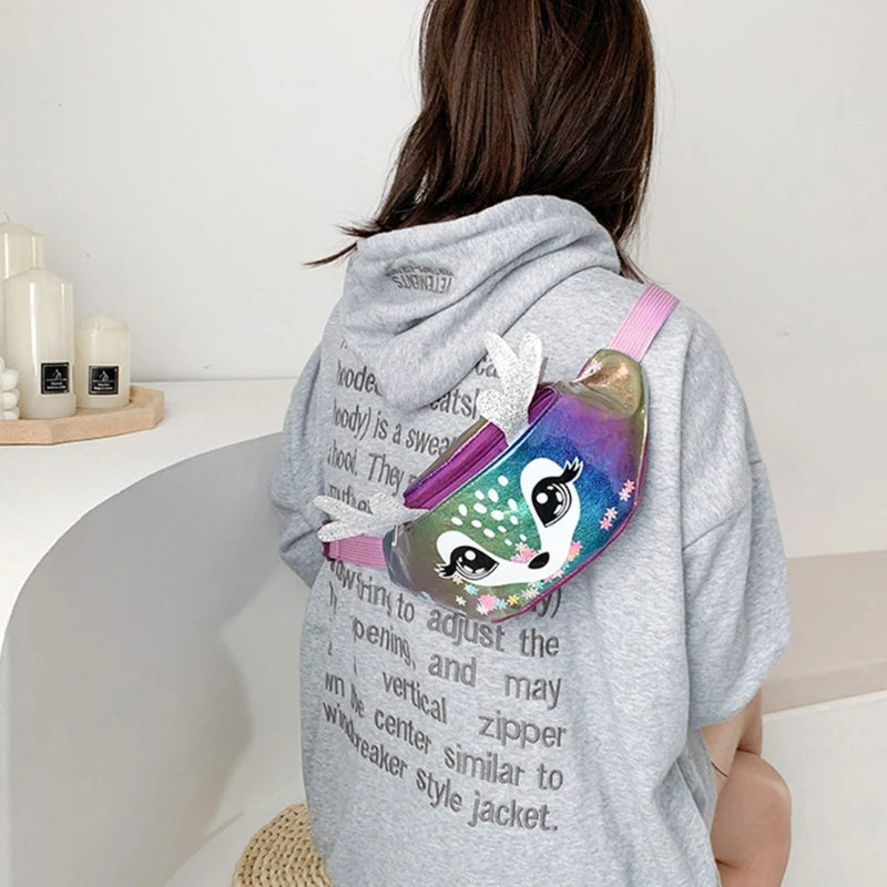 N7MF Kids Elk Print Waist Fanny Pack Belt Pouch Travel Hip Bum Shoulder Bag