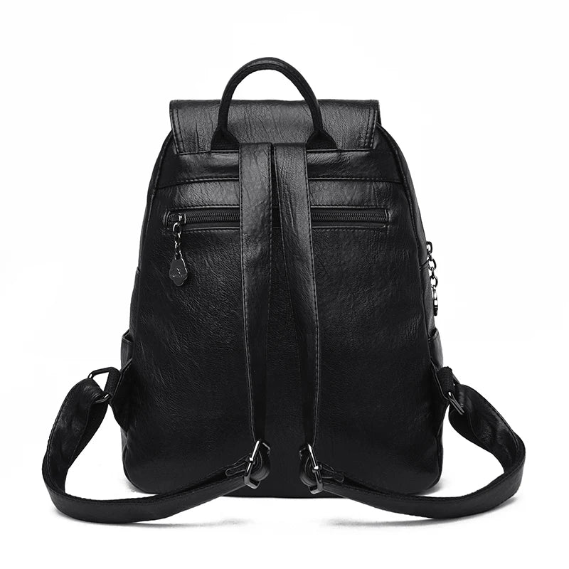 Double Tassels Women Leather Backpacks High Female Backpack Casual Daily Bag