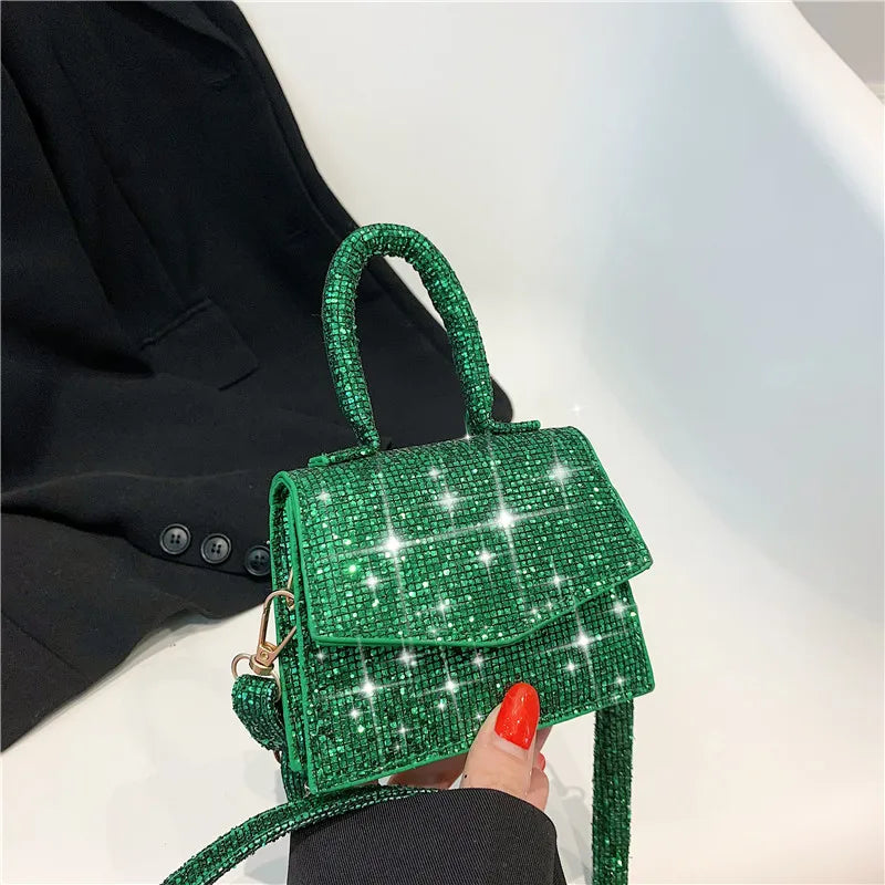 PU Leather Mini Shoulder Handbag Sequins Flap Messenger Crossbody Bag for Women