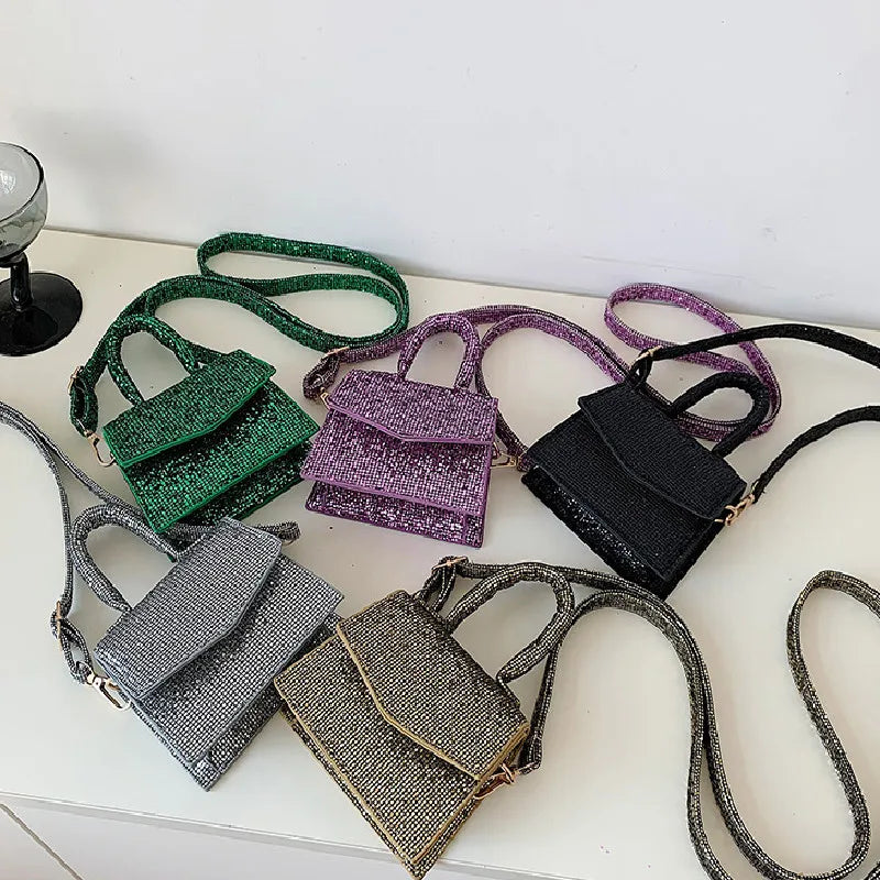 PU Leather Mini Shoulder Handbag Sequins Flap Messenger Crossbody Bag for Women
