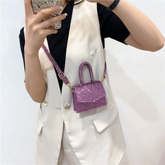 PU Leather Mini Shoulder Handbag Sequins Flap Messenger Crossbody Bag for Women