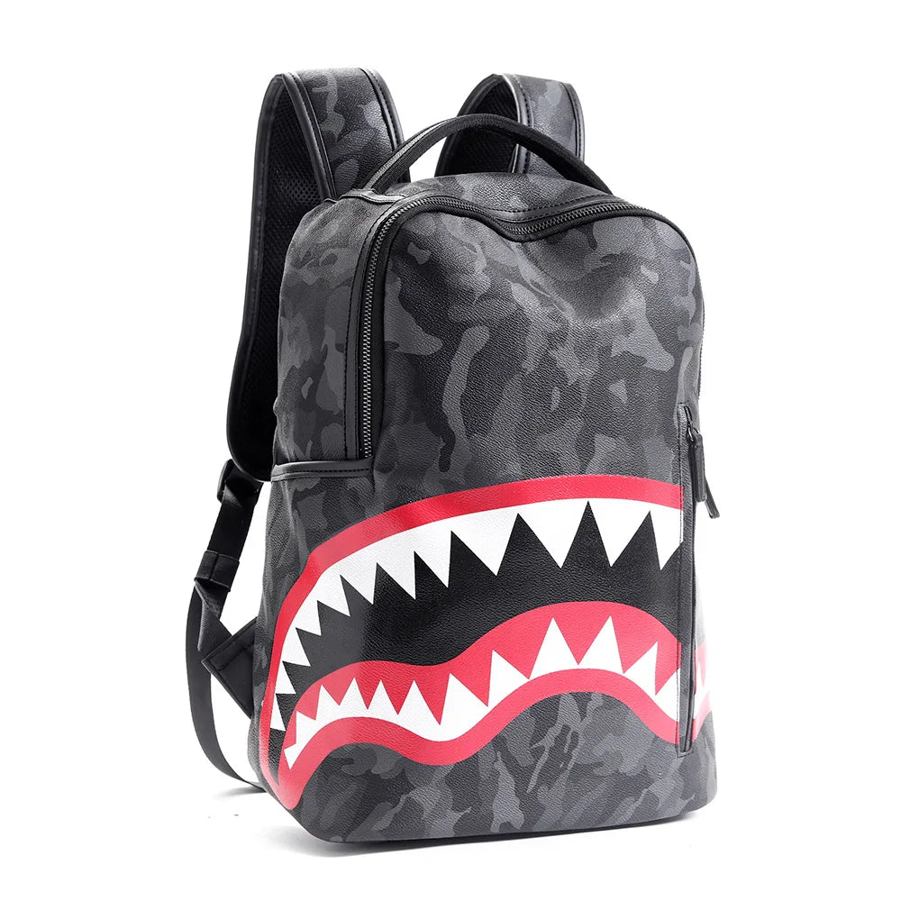 Men's Camo Leather Backpack Shoulder Bag Travel Laptop School Bag