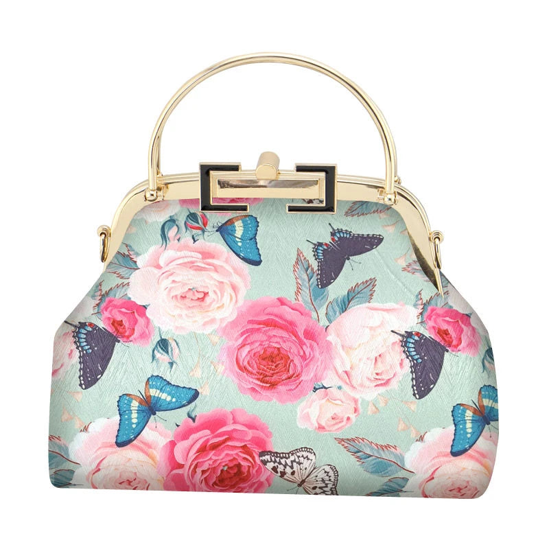 Floral Flowers European Lay Bag Mother Gift Shell Lock Women Hand Bags Women's H