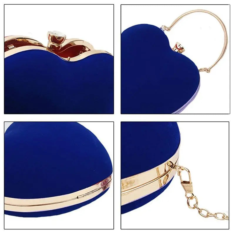 Heart Shape Clutch Bag Messenger Handbag Tote Evening Bag Purse, Blue