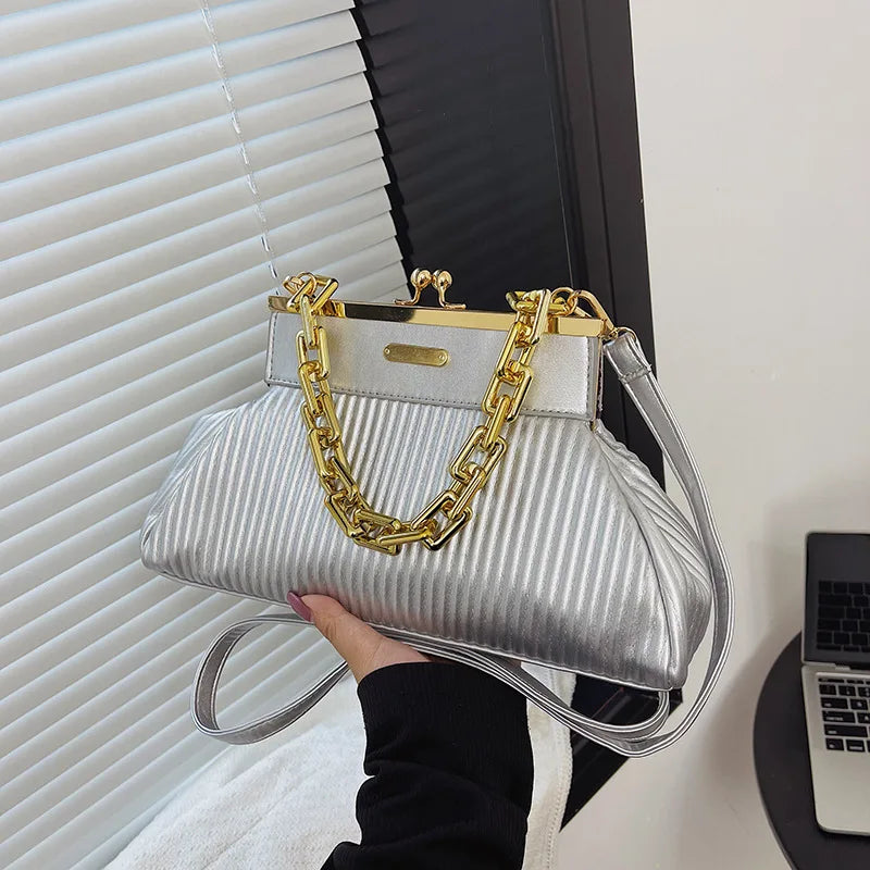 PU Leather Chain Clip Bag Ladies Handbag Ins Women Crossbody Bags Shoulder Bag