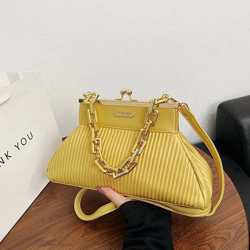 PU Leather Chain Clip Bag Ladies Handbag Ins Women Crossbody Bags Shoulder Bag