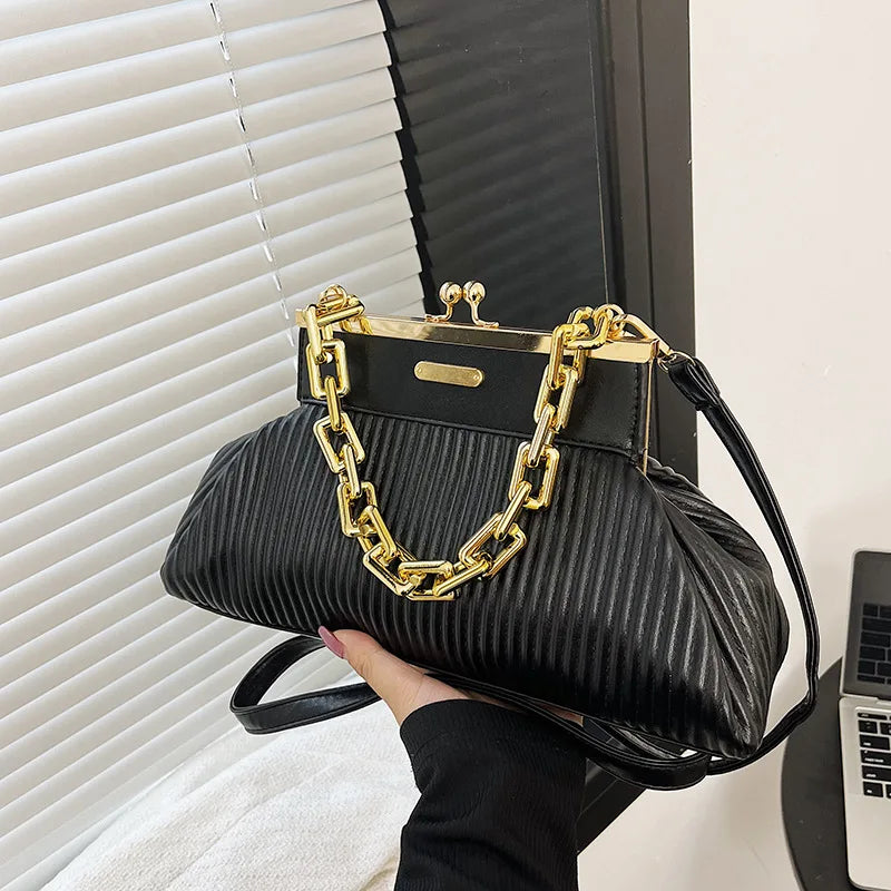 PU Leather Chain Clip Bag Ladies Handbag Ins Women Crossbody Bags Shoulder Bag