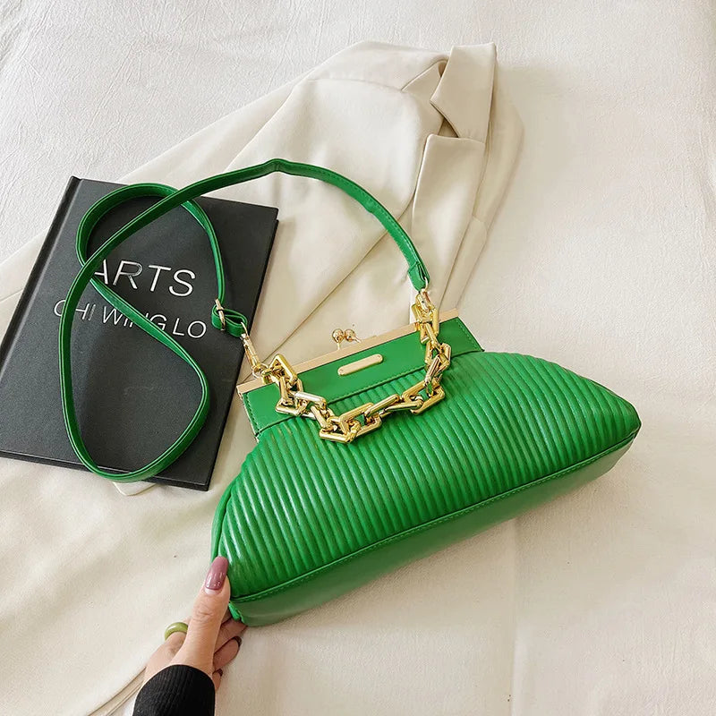 PU Leather Chain Clip Bag Ladies Handbag Ins Women Crossbody Bags Shoulder Bag