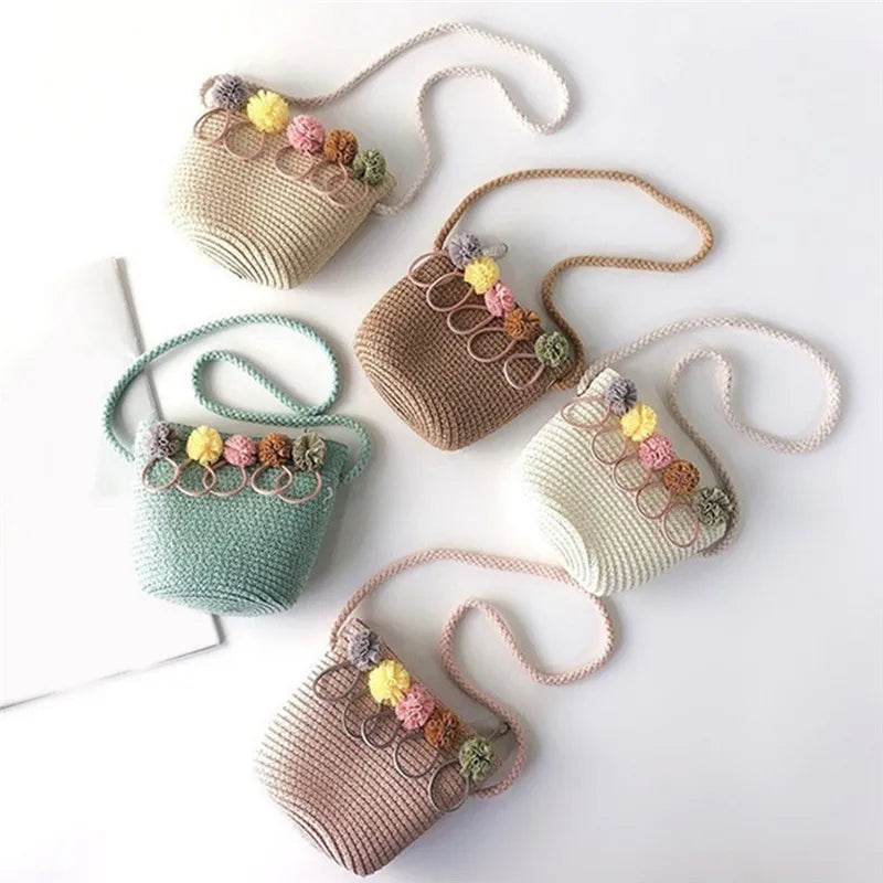 Straw Flower Bags Women Woven Basket Tote Bohemian Beach Handbags