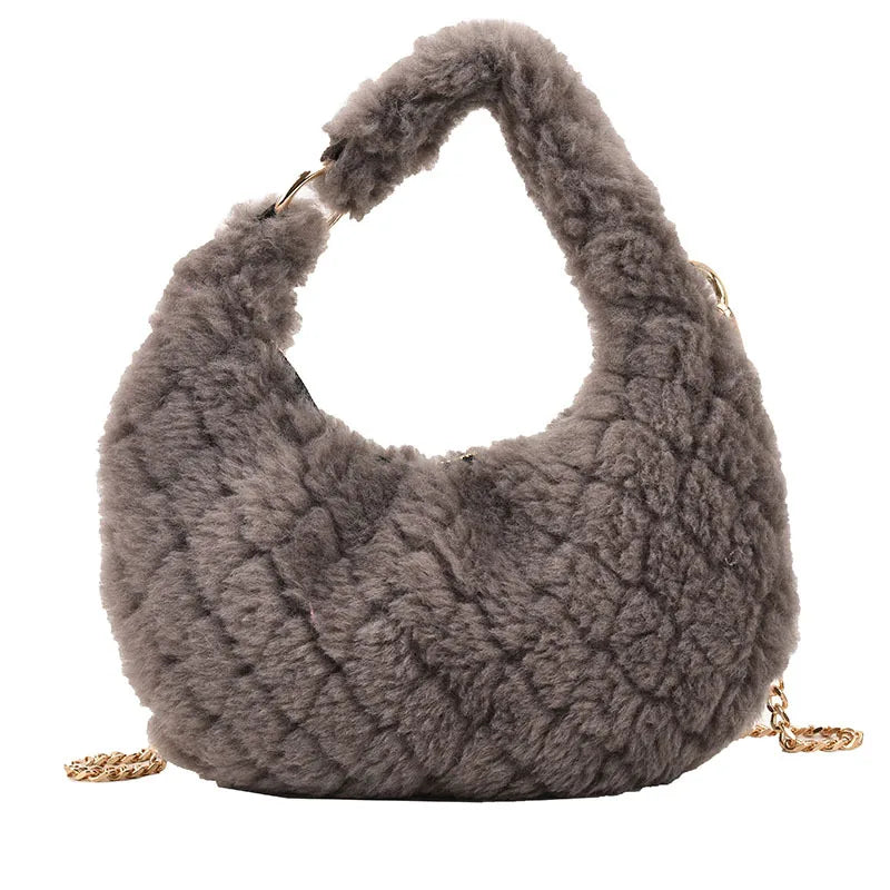 Faux Fur Crossbody Bag Plush Shoulder Purse Quilted Handbag for Women