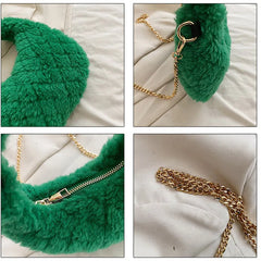 Faux Fur Crossbody Bag Plush Shoulder Purse Quilted Handbag for Women