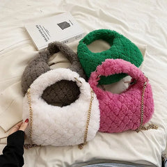 Faux Fur Crossbody Bag Plush Shoulder Purse Quilted Handbag for Women