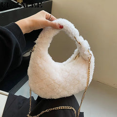 Faux Fur Crossbody Bag Plush Shoulder Purse Quilted Handbag for Women