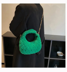 Faux Fur Crossbody Bag Plush Shoulder Purse Quilted Handbag for Women