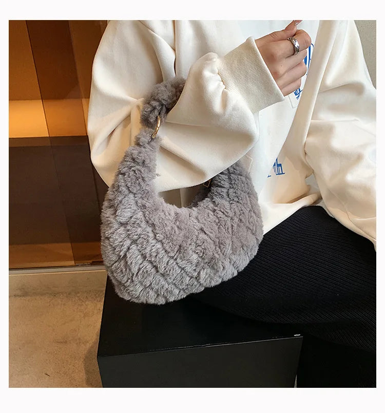 Faux Fur Crossbody Bag Plush Shoulder Purse Quilted Handbag for Women
