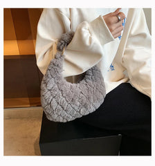 Faux Fur Crossbody Bag Plush Shoulder Purse Quilted Handbag for Women
