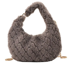 Faux Fur Crossbody Bag Plush Shoulder Purse Quilted Handbag for Women