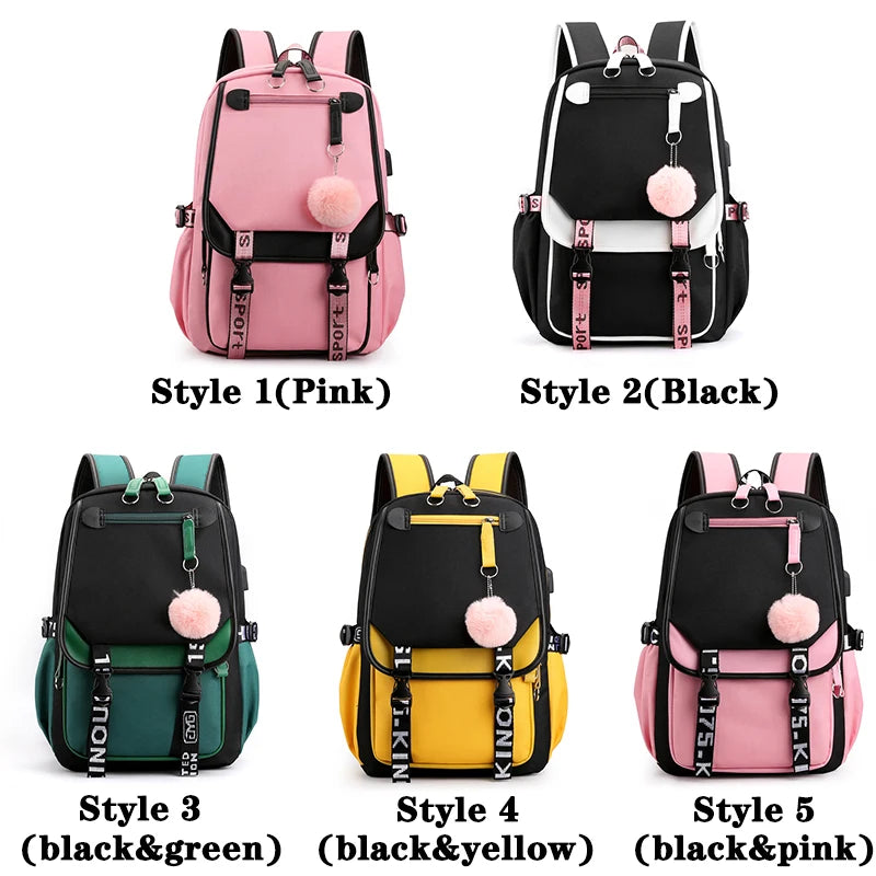 Women Girls School Backpacks Anti Theft USB Charge Backpack Waterproof Bagpack