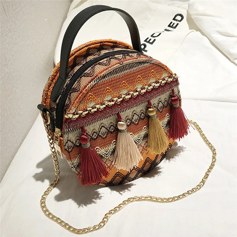 Women Messenger Bag Circular Tassel Geometric Handbag