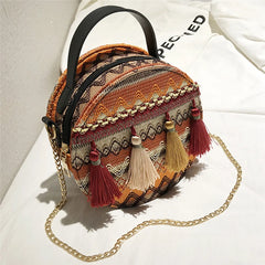 Women Messenger Bag Circular Tassel Geometric Handbag