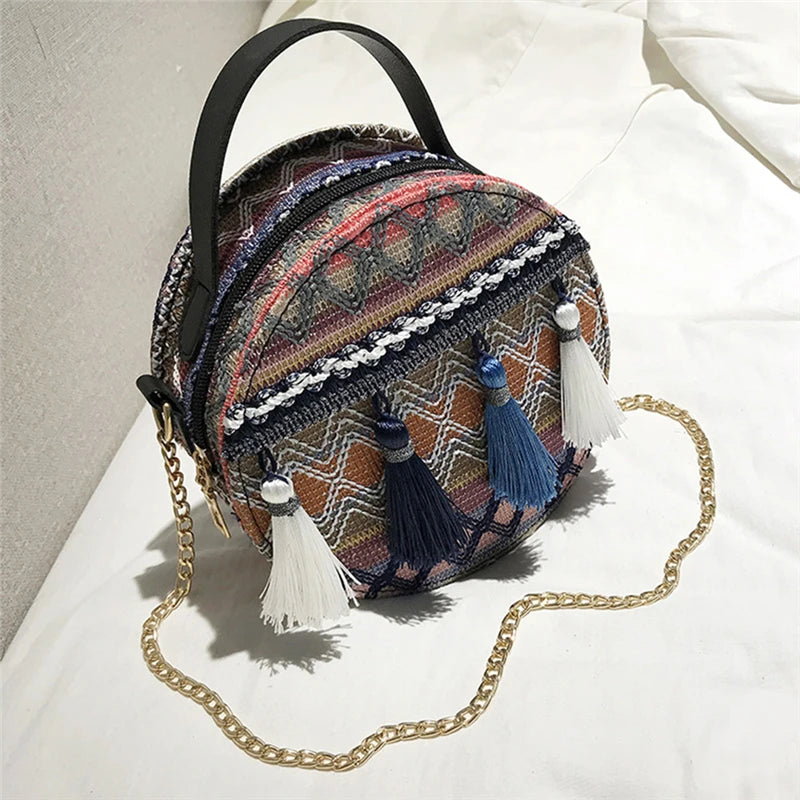 Women Messenger Bag Circular Tassel Geometric Handbag
