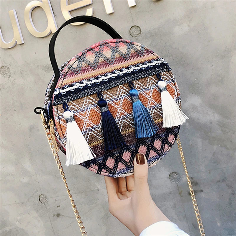 Women Messenger Bag Circular Tassel Geometric Handbag