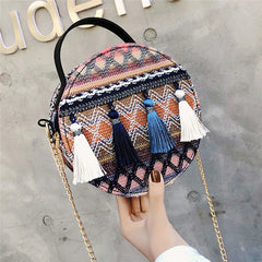 Women Messenger Bag Circular Tassel Geometric Handbag