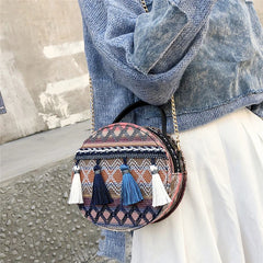Women Messenger Bag Circular Tassel Geometric Handbag