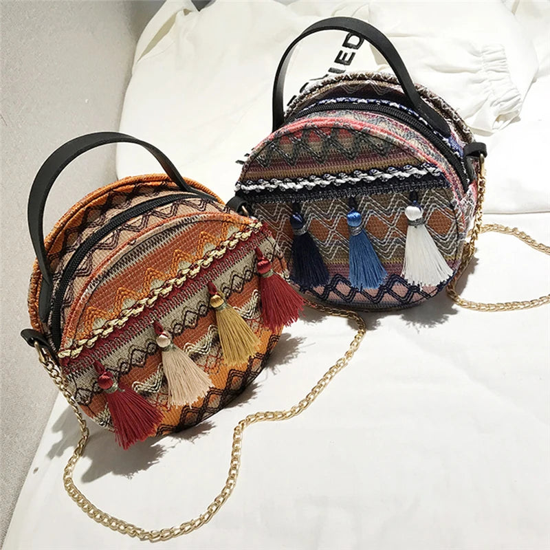 Women Messenger Bag Circular Tassel Geometric Handbag