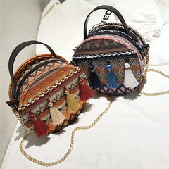 Women Messenger Bag Circular Tassel Geometric Handbag